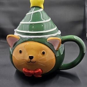 St. Nicholas Square Cat Green Christmas Mug